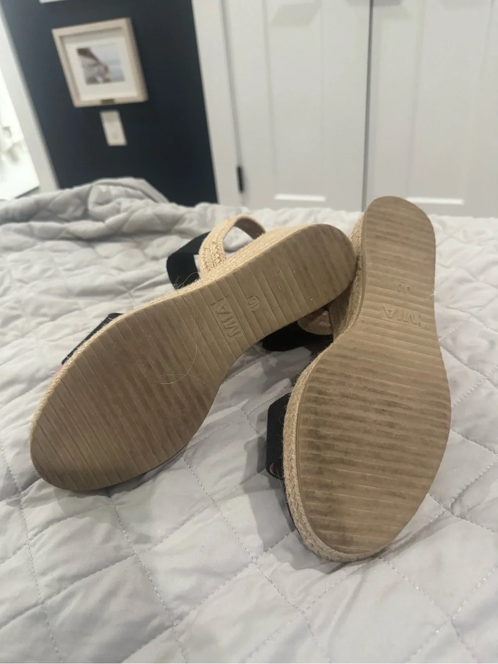 MIA Black Espadrille Wedge Sandals with Tan Insole